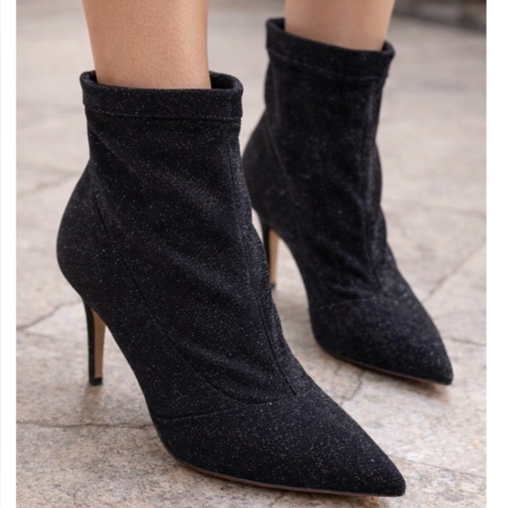 Charles by Charles David Black Ankle Booties  Silver Shimmer Size 6 Sock Style